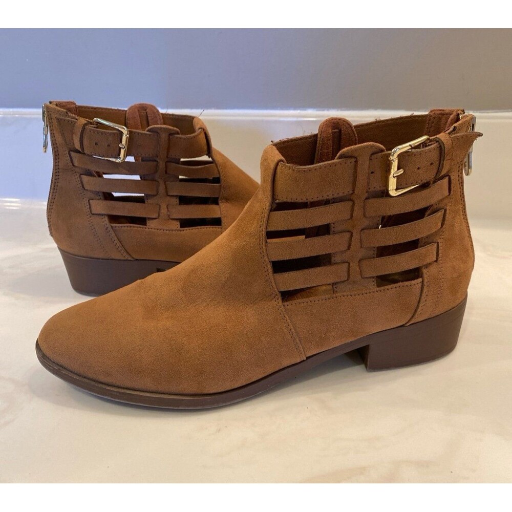 American Eagle Ankle Booties‎ Womens 9.5 Brown Suede Cutout Back Zip Good